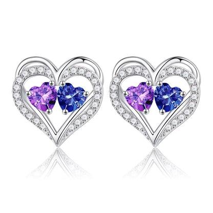 Sterling Silver Birthstone Heart Earrings new