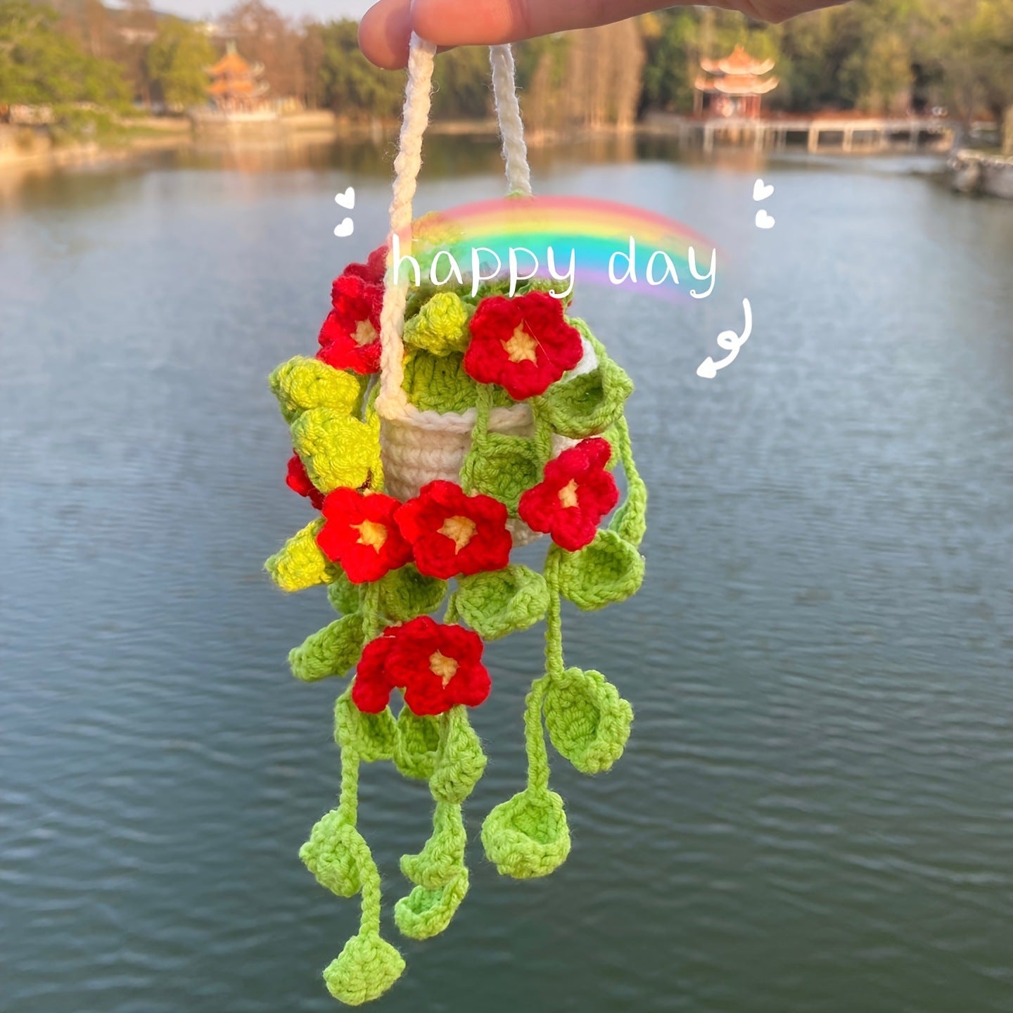 Colgante de planta de coche Decoración de coche Colgante de espejo retrovisor Lana creativa en el coche