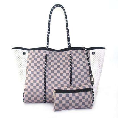 Camo Leopard Black Print Beach Tote – Women’s Neoprene Travel Bag, Diving Fabric Casual Handbag