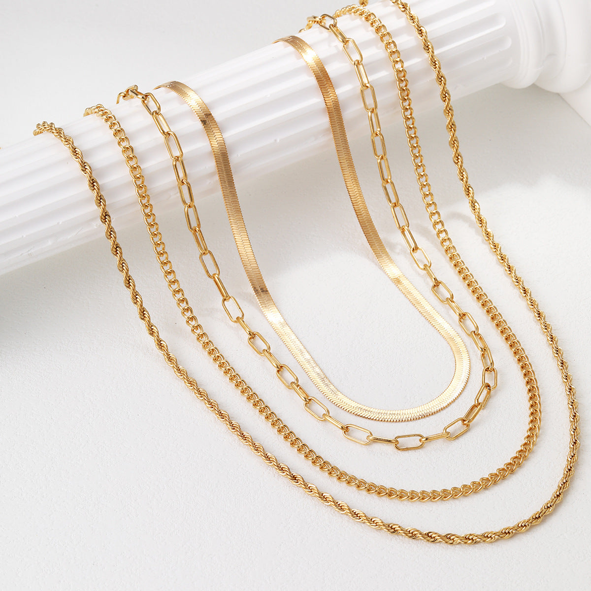 5-in-1 Layered Gold Necklace Set - Tarnish-Free 14k Gold Plated Chunky Chain Stack for Women -dropshippingabc.com