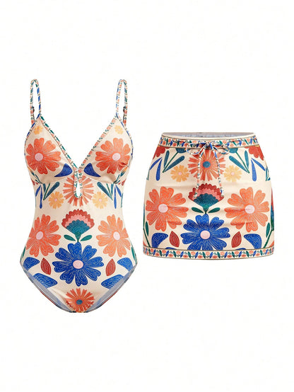 Women's Printed Bohemian Flowy Sling Vacation Style Swimsuit
