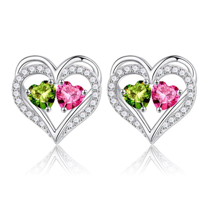 Sterling Silver Birthstone Heart Earrings new