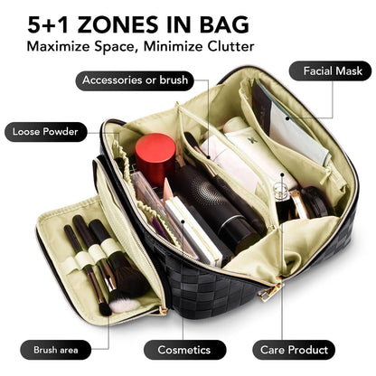 Chessboard double pillow cosmetic bag, multifunctional waterproof toilet bag, makeup bag with compartments,