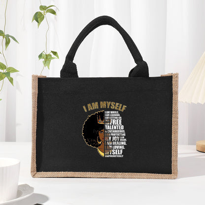 Bolsa de tela de algodón y lino, bolsa de tela con letras estampadas, bolso ligero portátil, bolsa de regalo para compras 