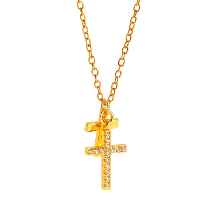 Double Cross Necklace Women Luxury Zircon Cross Pendant Clavicle Chain Daily Office Jewelry