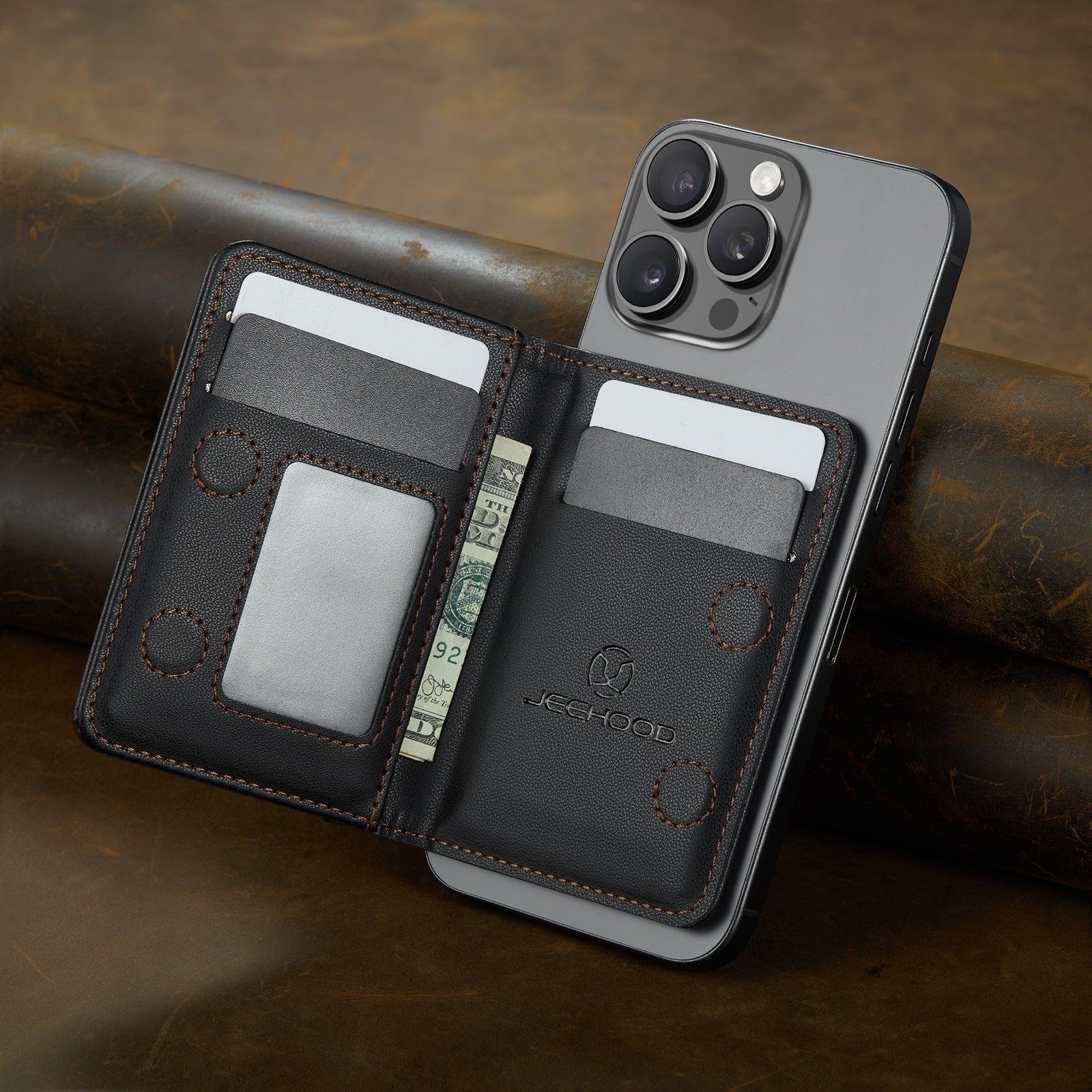 Magsafe ring magnetic card case  for iPhone17 card anti-theft brush 16/15/14/13 zipper change bag Wallet Magnetic Card Holder RFID Blocking, PU Leather Minimalist Phone Wallet Compatible with MagSafe Phones -dropshippingabc.com