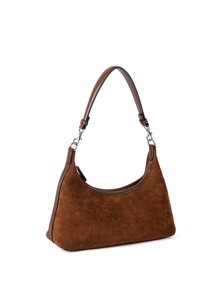 Bolso de hombro sencillo de ante, bolso retro versátil para otoño e invierno, bolso hobo pequeño para mujer 