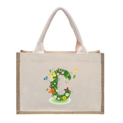 Bolsa de tela de algodón y lino, bolsa de tela con letras estampadas, bolso ligero portátil, bolsa de regalo para compras 