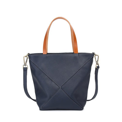 Elegante bolso de hombro de piel auténtica - Bolso tipo cubo plegable geométrico con estilo y bolso tote de gran capacidad para mujer 