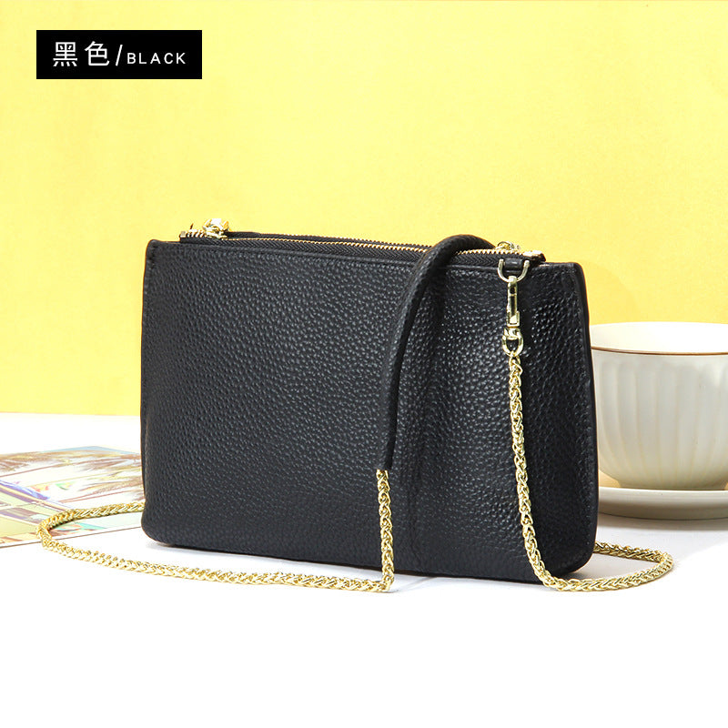 Bolso bandolera sencillo de piel auténtica para mujer, bolso elegante de gran capacidad, bolso tote con doble cremallera, bolso de cadena de piel 