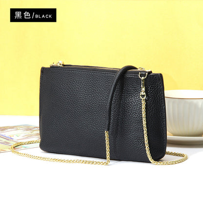 Bolso bandolera sencillo de piel auténtica para mujer, bolso elegante de gran capacidad, bolso tote con doble cremallera, bolso de cadena de piel 