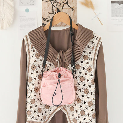 Versatile Drawstring Bucket Bag for Women - Casual Nylon Shopping Small Crossbody Mobile Phone Bag