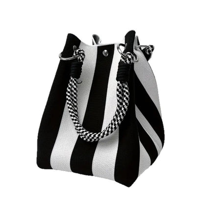 Woven Bucket Bag – Fashion Knit Handbag, Lucky Drawstring Shoulder Purse, Women’s Vacation Tote
