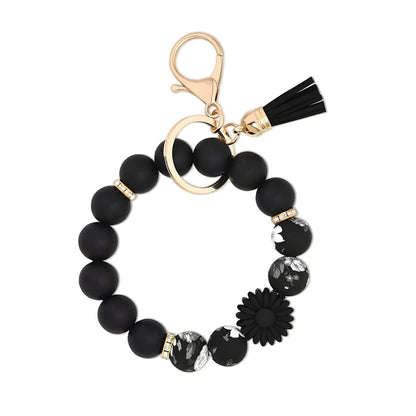 Llavero con borla de PU para bolso de mujer, llavero de silicona con cuentas, pulsera, llavero de coche, bonito soporte para mujeres y niñas. 