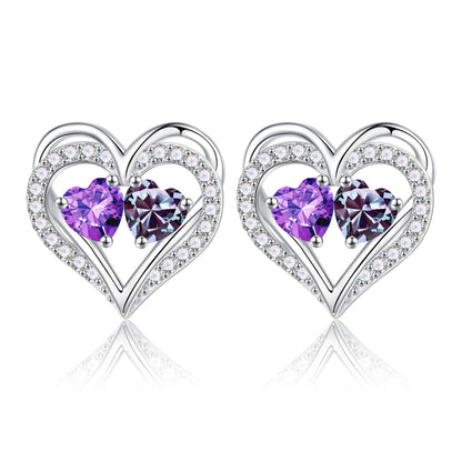 Sterling Silver Birthstone Heart Earrings new