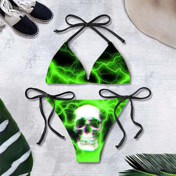 Bikini printed strap swimsuit set backless split swimsuit