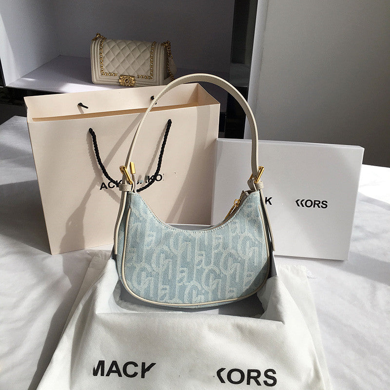 Bolso baguette retro de mezclilla para mujer, bolso de hombro para primavera y verano, bolso hobo pequeño 