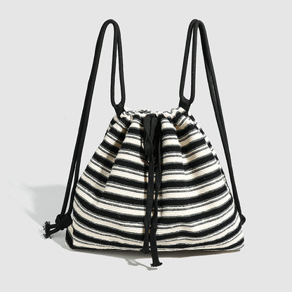Mochila bandolera de gran capacidad para mujer, estilo urbano, con correa ajustable, estilo versátil y tejida a la moda. Mochila a rayas blancas y negras para mujer. 
