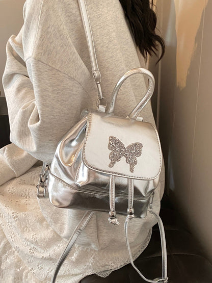 Mochila pequeña plateada, bolso de mujer versátil y moderno para viajes, mochila mini, bolso de estudiante, bolso pequeño tipo mochila para mujer 