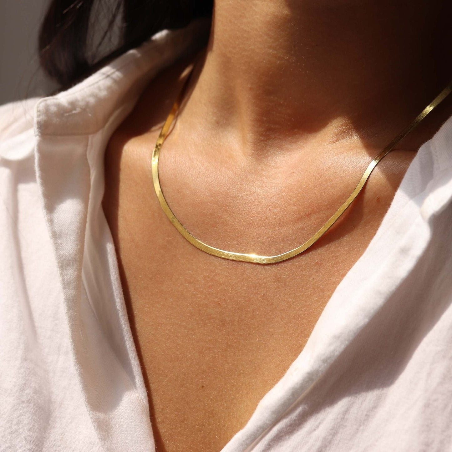 14K Gold Plated Herringbone Choker Necklace - Dainty Thin Snake Chain Layered Jewelry for Women -dropshippingabc.com