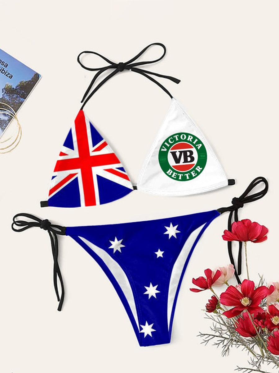 Digital Print Sexy Halter Bikini Set - Two-Piece Adjustable Swimwear for Women