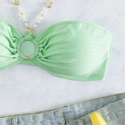 Sexy Solid Color Halter Bikini - Ruched Bust Ladies Beach Swimsuit -dropshippingabc.com