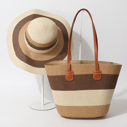 Striped Woven Straw Bag – Summer Large Handheld Tote, Shoulder Commuter Purse