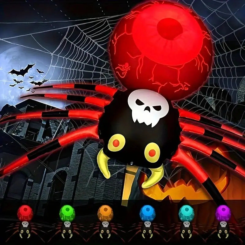 Araña inflable de PVC con luz LED, adorno decorativo inflable luminoso para Halloween