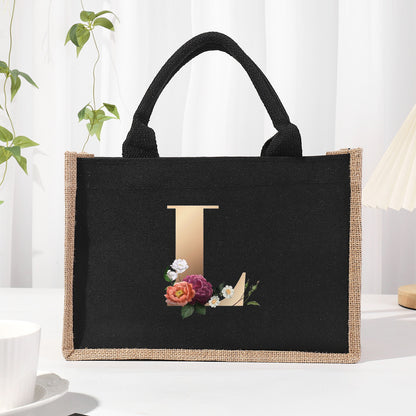 Bolsa de tela de algodón y lino, bolsa de tela con letras estampadas, bolso ligero portátil, bolsa de regalo para compras 