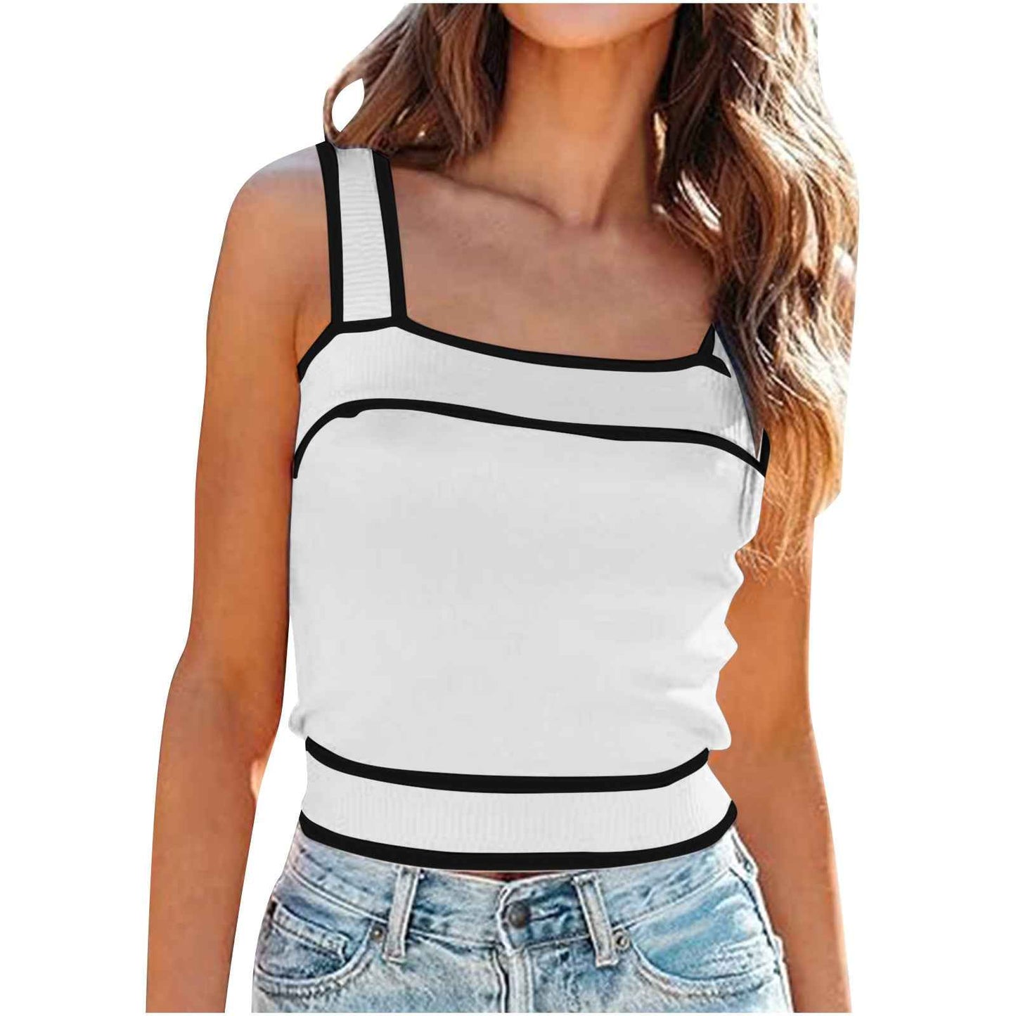 Small suspender vest, sexy inside and outside, sleeveless bottom color matching top for women