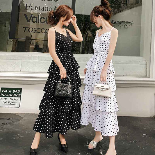 Plus Size Polka Dot Chiffon Sling Dress