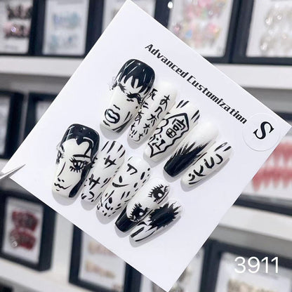 1025- Uñas postizas hechas a mano, de presión, removibles