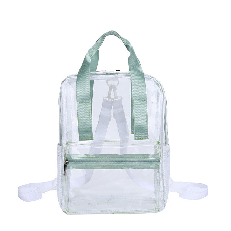 Mochila impermeable de PVC con diseño transparente, duradera y elegante, perfecta para viajes, escuela y uso diario. 