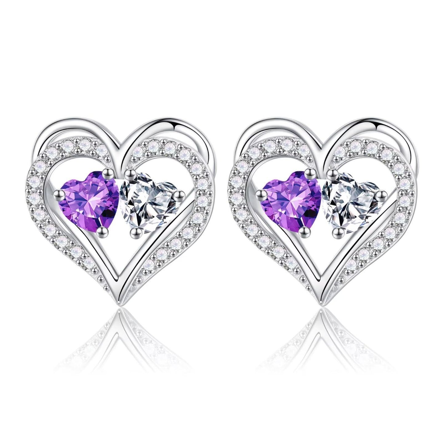 Sterling Silver Birthstone Heart Earrings new