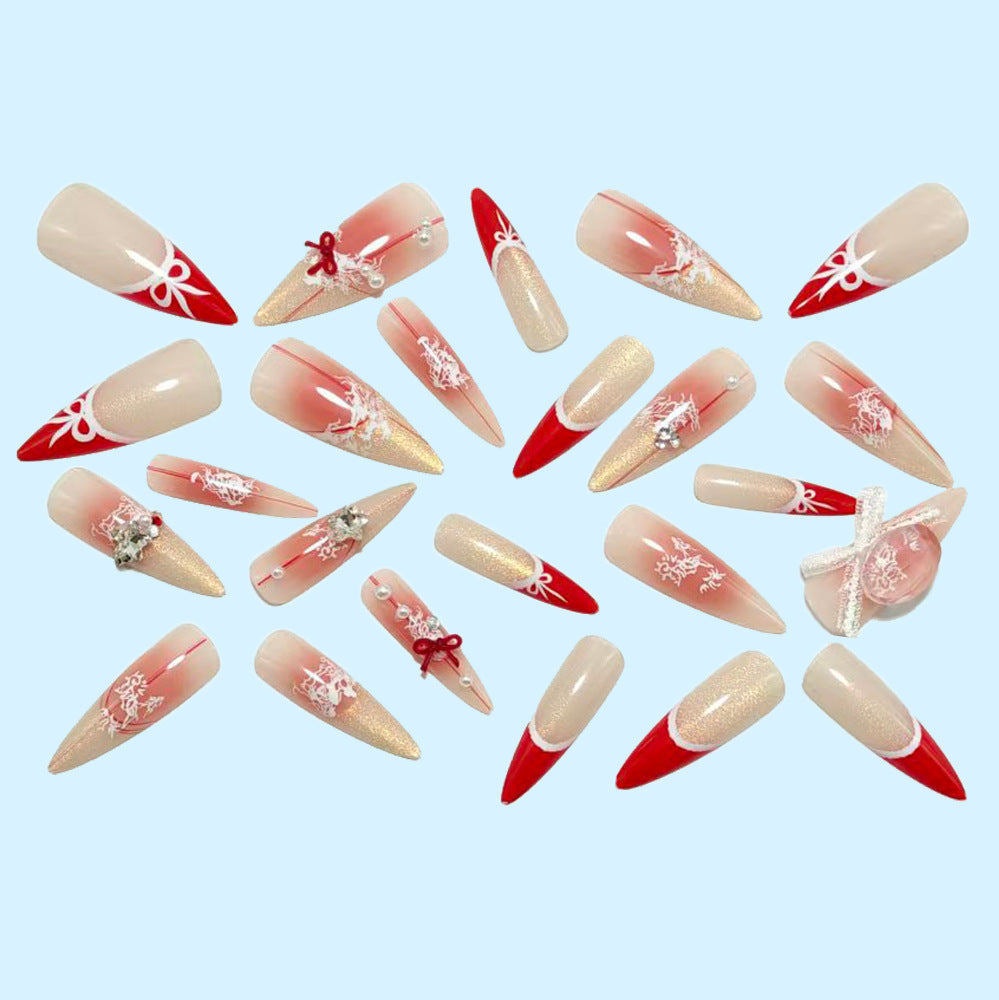 Puntas francesas navideñas, otoño e invierno, blancas, hechas a mano, para usar uñas, manicura de ojo de gato, para usar uñas, puro deseo, sentido avanzado, parche de uñas postizas