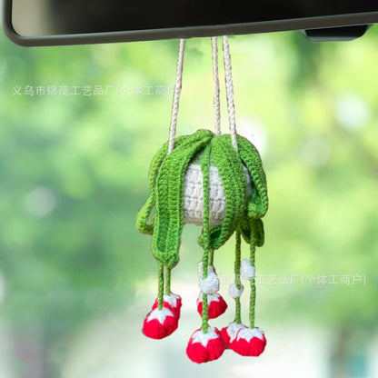 Colgante de planta de coche Decoración de coche Colgante de espejo retrovisor Lana creativa en el coche