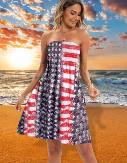 Beach Dress Floral Medium and Long Dress Bohemian Strapless Printed Chest Wrap Skirt