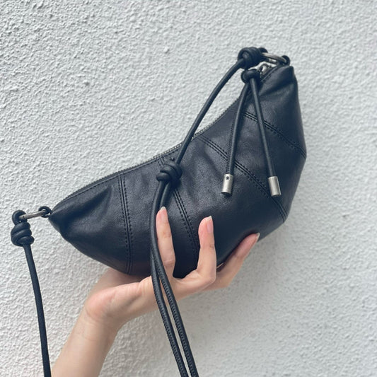 Bolso de piel de oveja auténtica estilo croissant, bolso luna, bolso bandolera, bolso dumpling, bolso de ocio de piel suave para mujer.