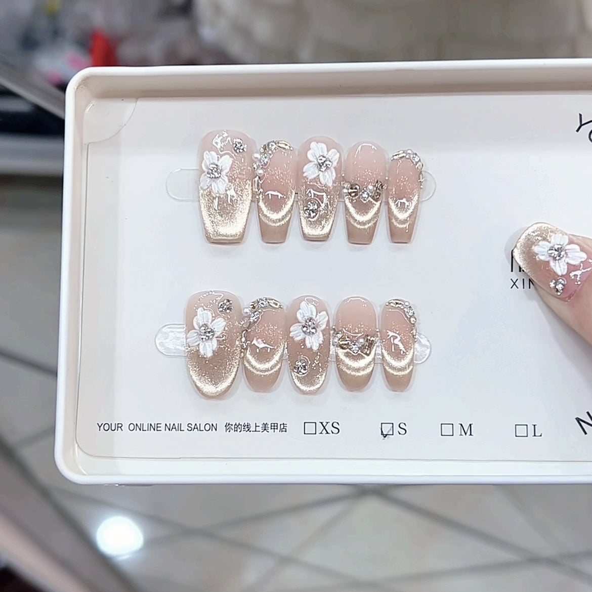 0987- Uñas postizas hechas a mano, de presión, removibles