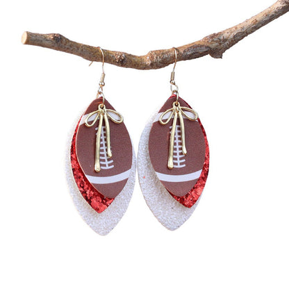 Sports Team Faux Leather Earrings - Volleyball, Basketball, Football, Baseball Geometric Drop Dangle Earrings