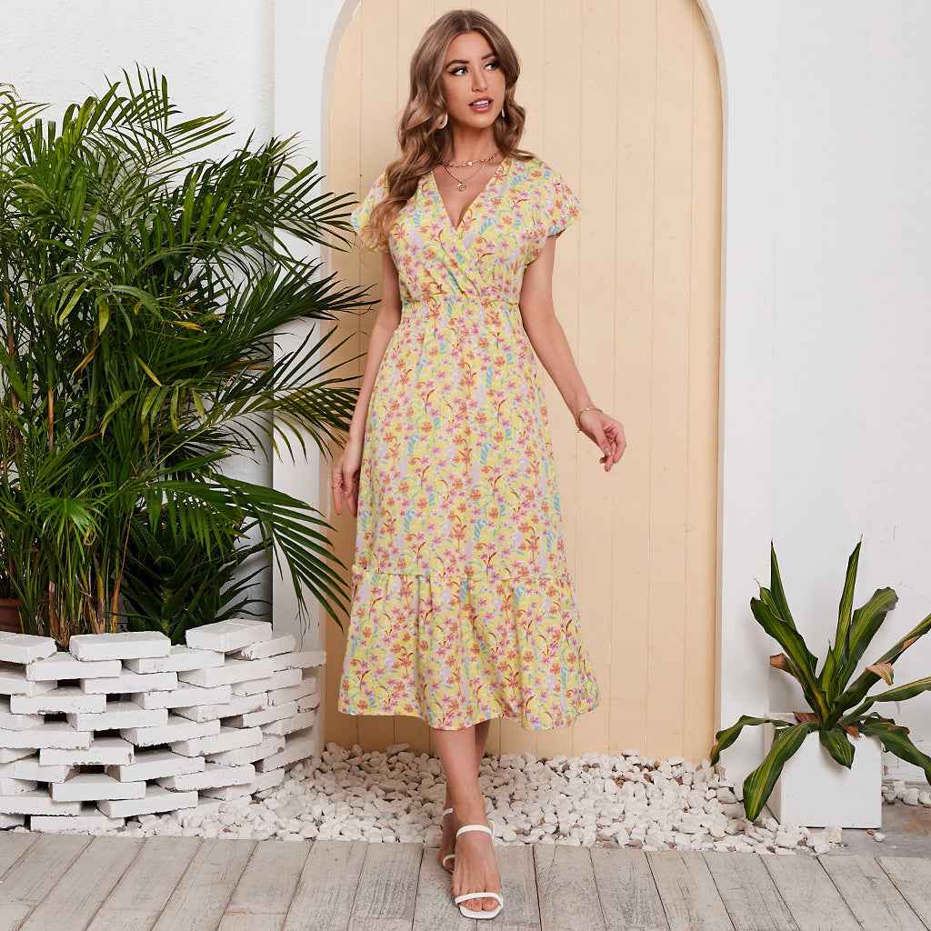 Women Summer Chiffon Floral Print Long Dress