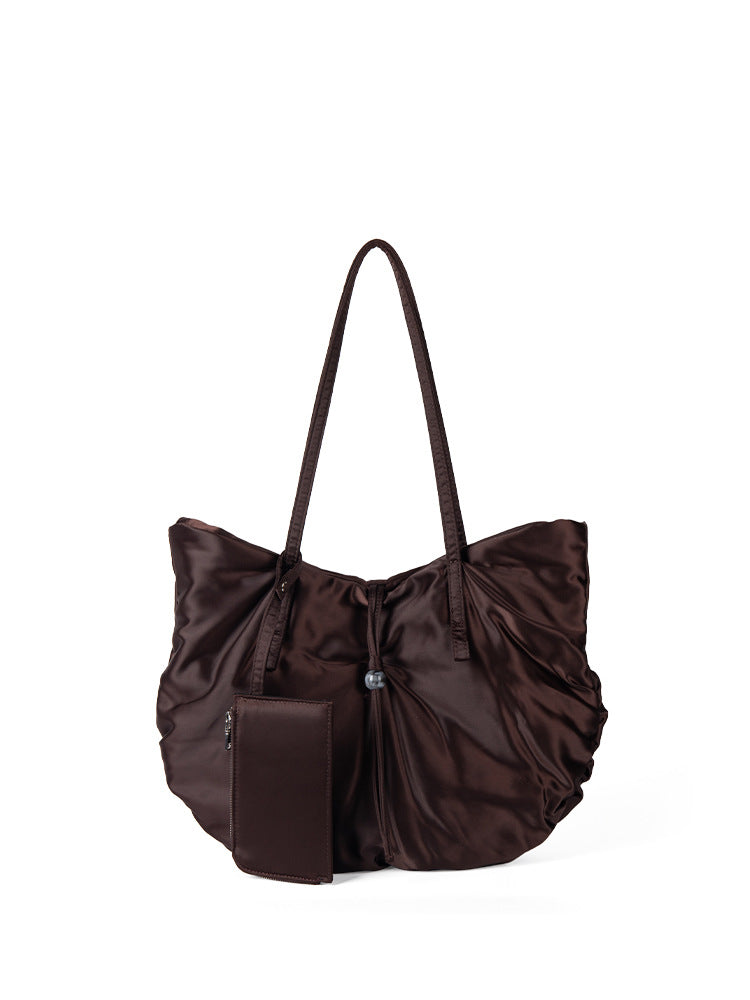 Bolso hobo informal de nailon de gran capacidad - Bolso tote portátil para mujer con diseño de bandolera plisada 