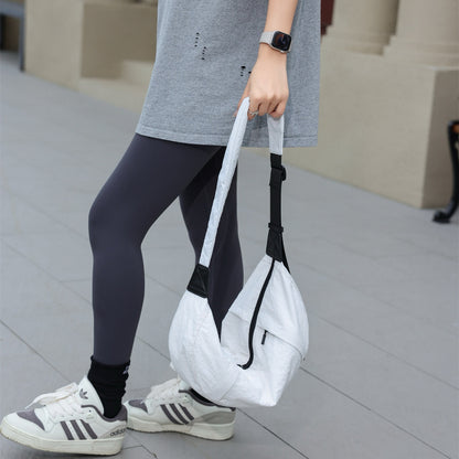 Bolso bandolera informal y versátil de lona, ​​bolso bandolera con correa ancha, bolso tipo dumpling unisex de estilo sencillo, bolso lunar, bolso ligero de tela espacial 