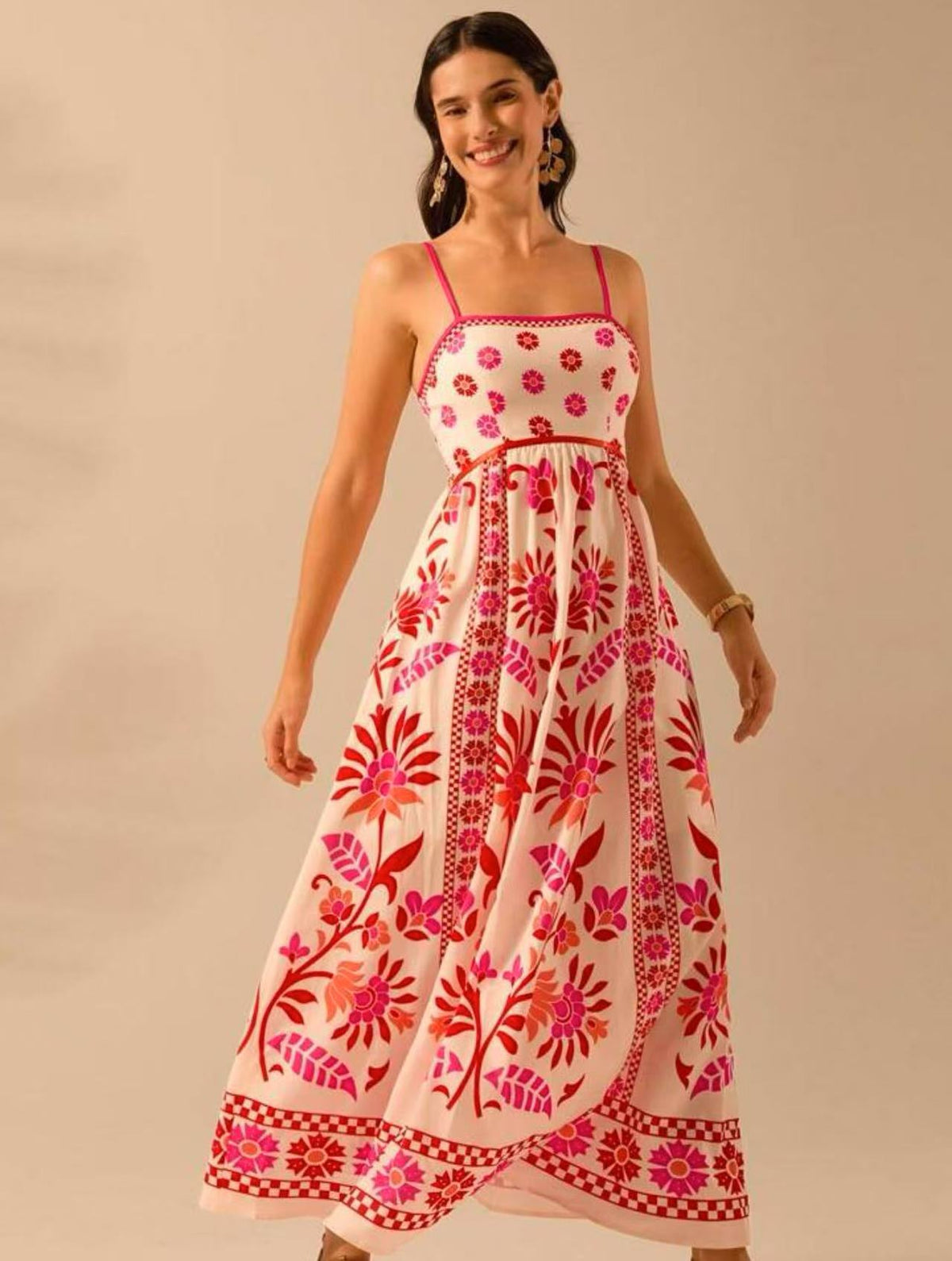 Women's Summer Floral Print Dress - Vacation Style Midi