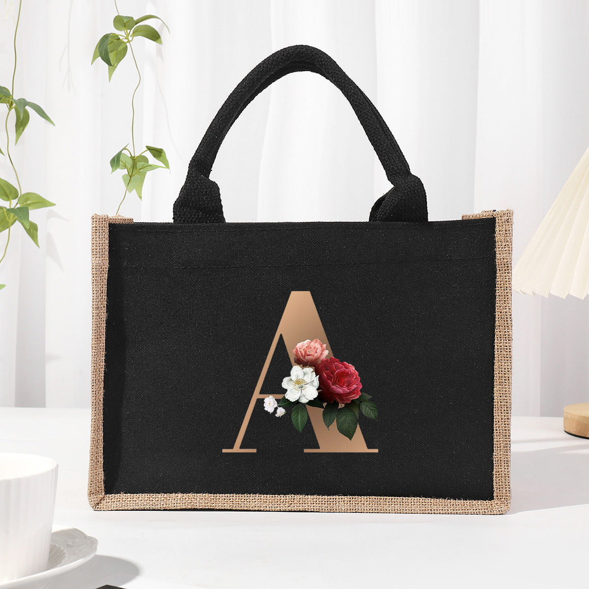 Bolsa de tela de algodón y lino, bolsa de tela con letras estampadas, bolso ligero portátil, bolsa de regalo para compras 