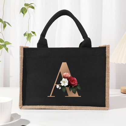 Bolsa de tela de algodón y lino, bolsa de tela con letras estampadas, bolso ligero portátil, bolsa de regalo para compras 