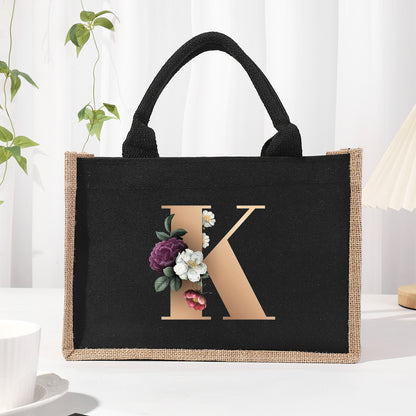 Bolsa de tela de algodón y lino, bolsa de tela con letras estampadas, bolso ligero portátil, bolsa de regalo para compras 