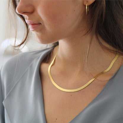 14K Gold Plated Herringbone Choker Necklace - Dainty Thin Snake Chain Layered Jewelry for Women -dropshippingabc.com