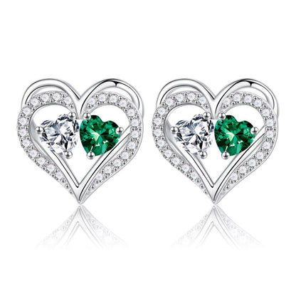 Sterling Silver Birthstone Heart Earrings new