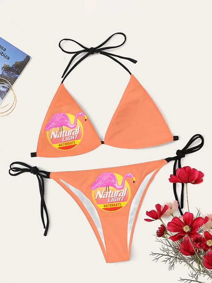 Bikini printed strap swimsuit set backless split swimsuit